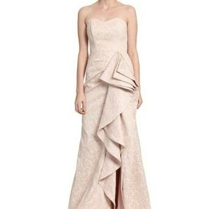 Champagne & Blush Floral Draped Strapless Gown